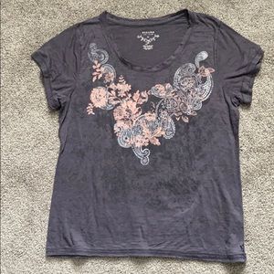 Grey floral and paisley scoop neck tee shirt
